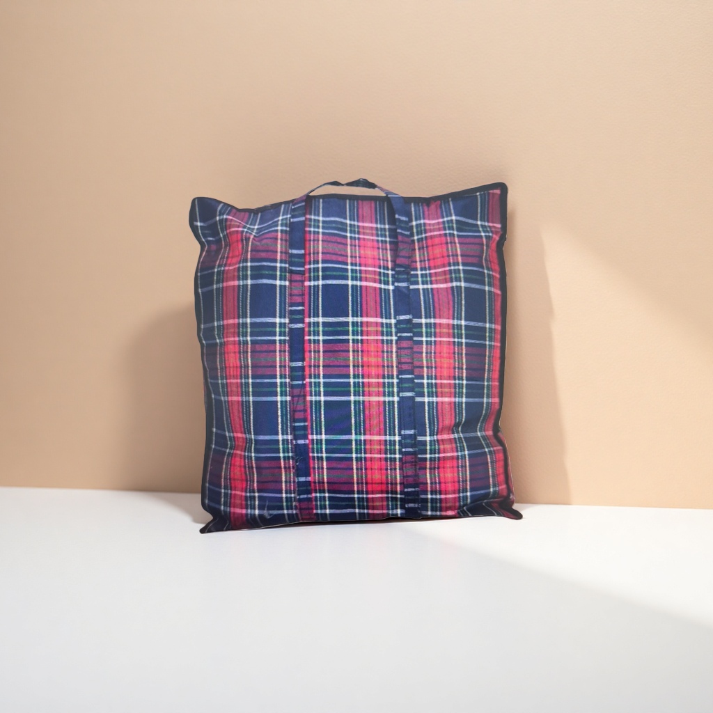 A multi-functional portable fabric storage bag with a checkered pattern Specification image
