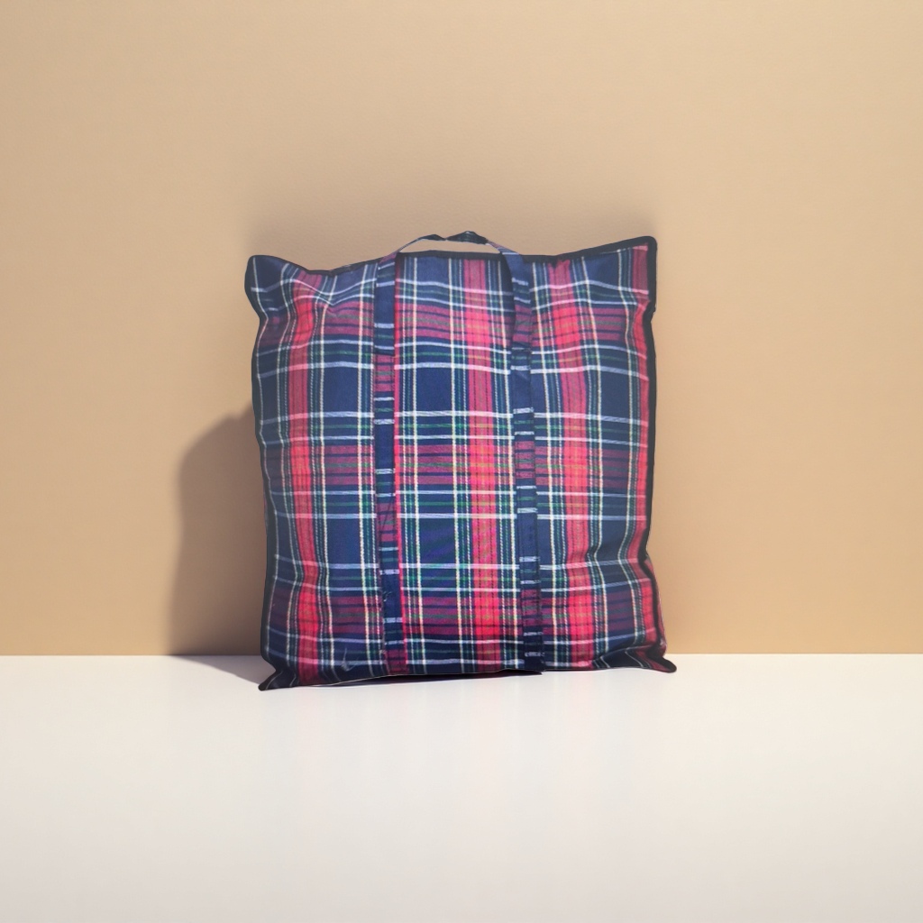 A multi-functional portable fabric storage bag with a checkered pattern Application Scenario