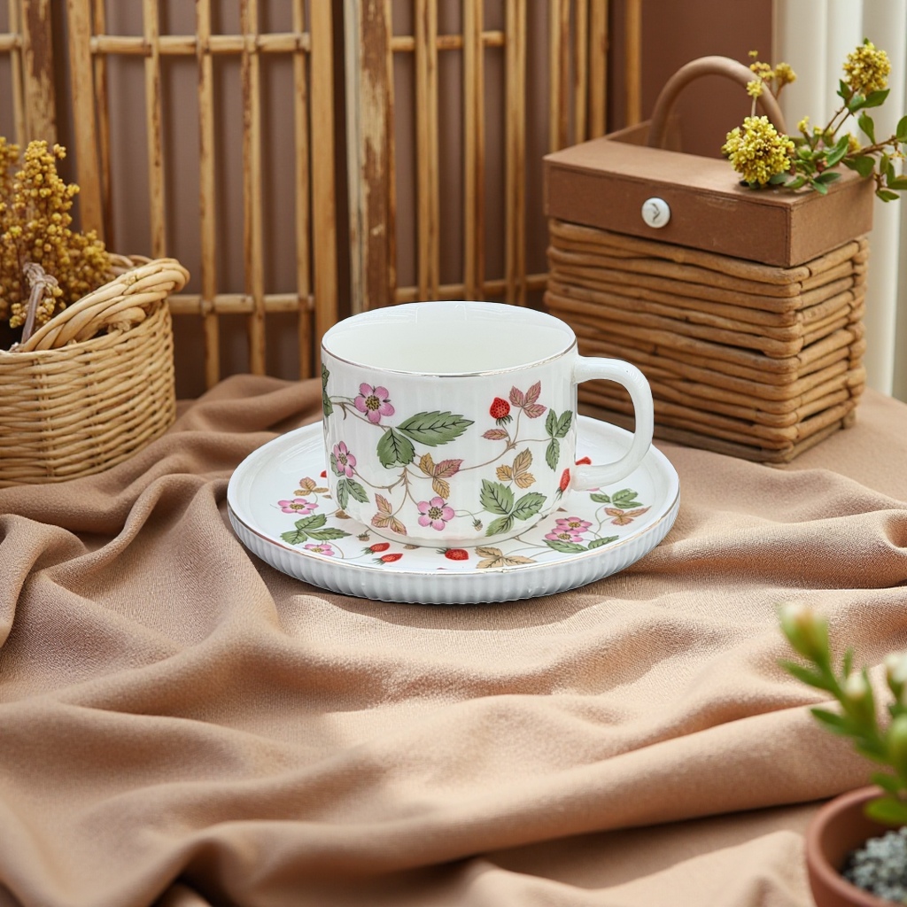 花卉图案咖啡杯碟套装 陶瓷家用下午茶茶杯咖啡杯六杯六碟细节图