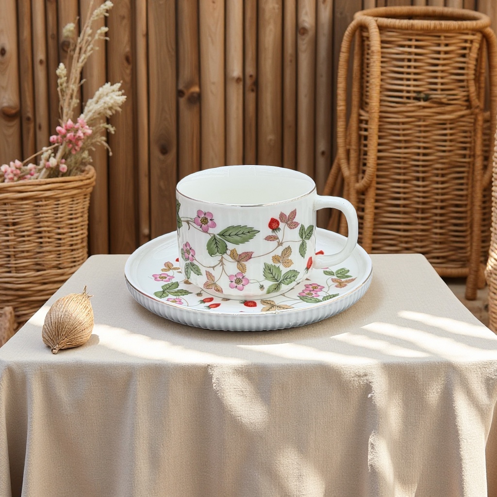 花卉图案咖啡杯碟套装 陶瓷家用下午茶茶杯咖啡杯六杯六碟