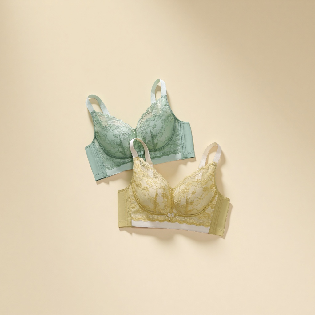 蕾丝文胸+绿色和黄色的蕾丝文胸产品图