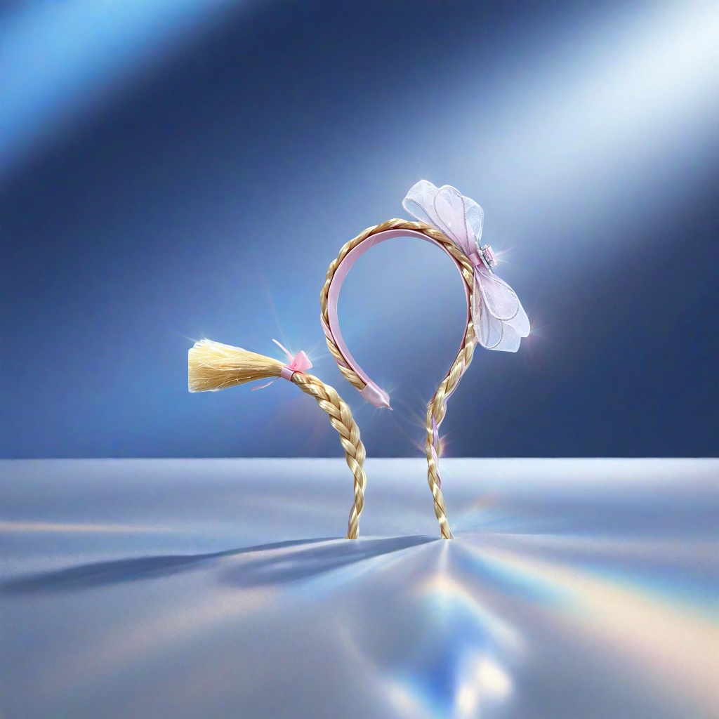 Dreamy ice and snow castle background with golden braided hair bands, children's party photo props Specification image