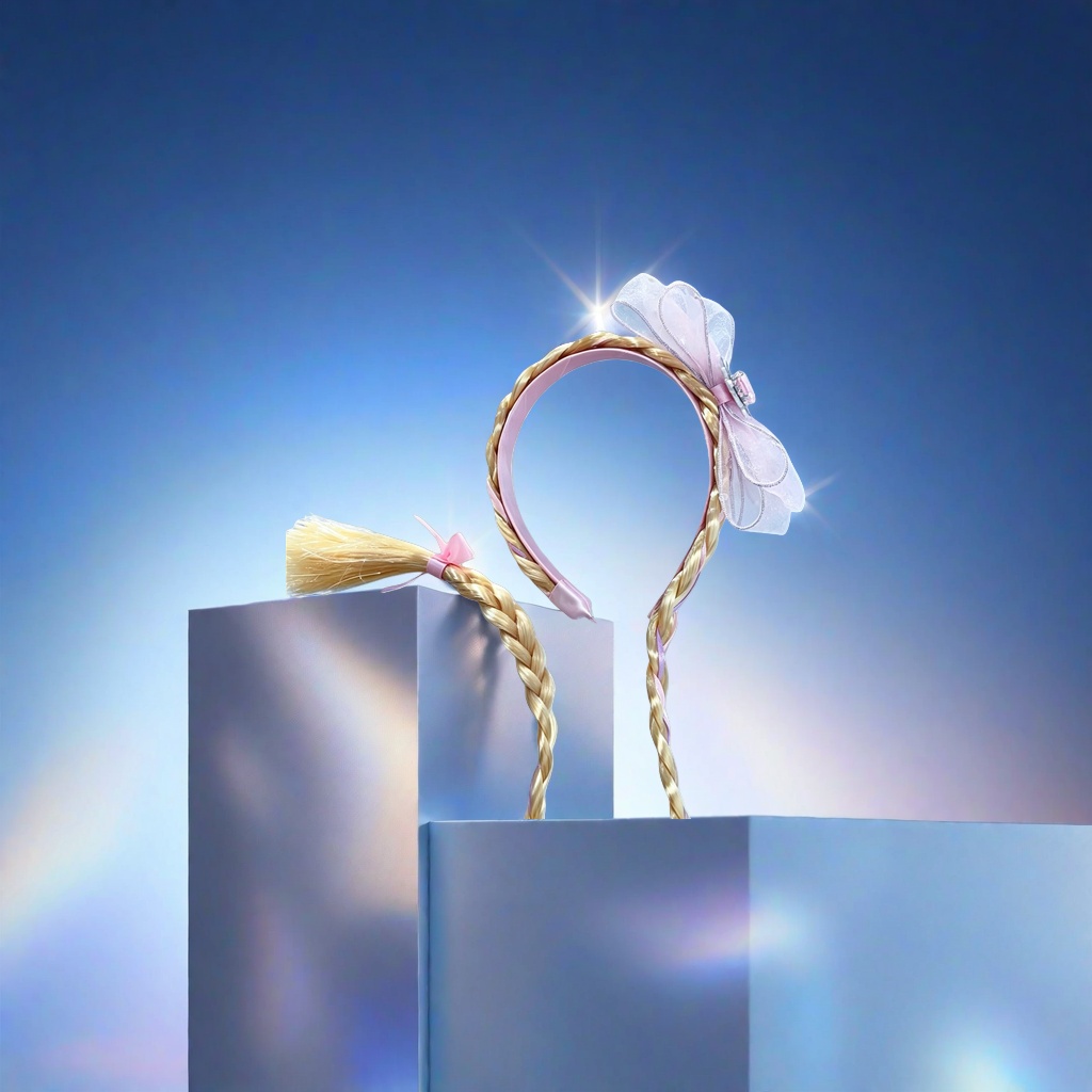 Dreamy ice and snow castle background with golden braided hair bands, children's party photo props details Picture