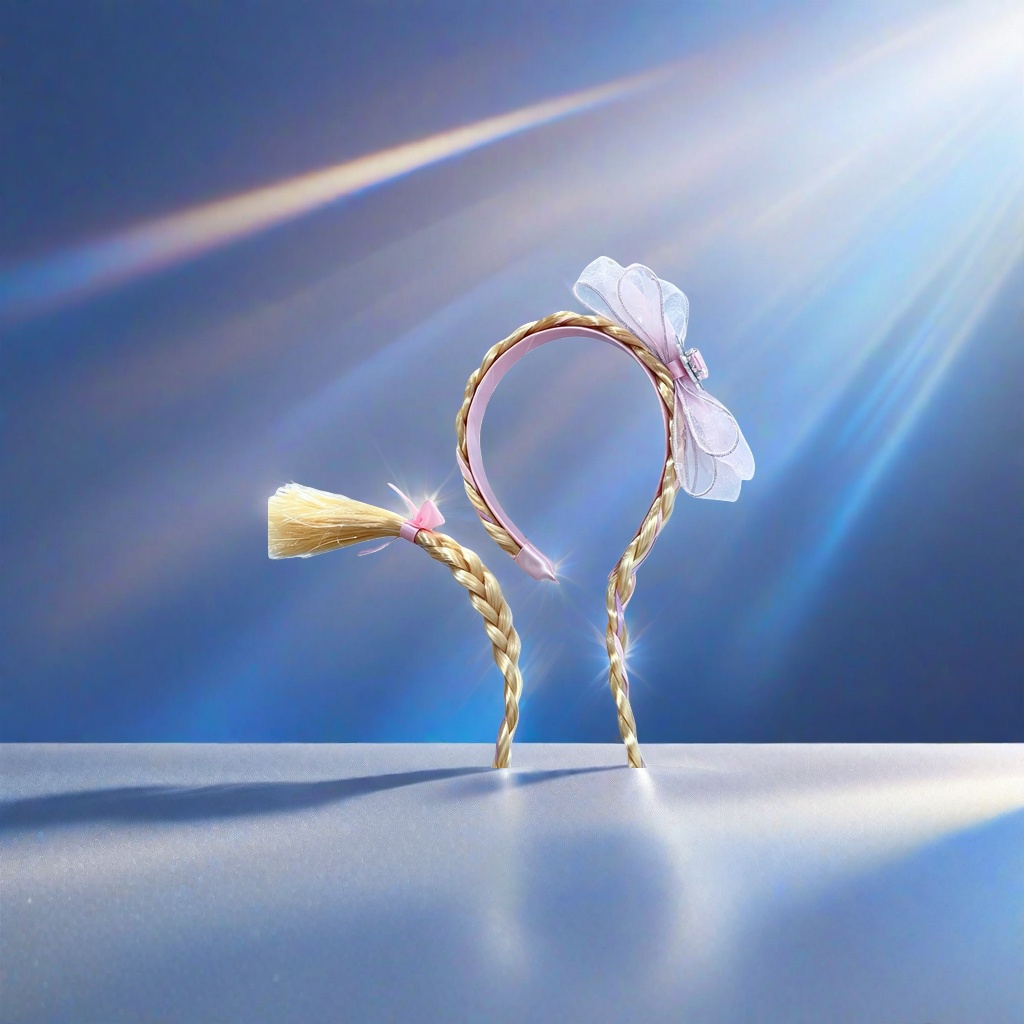 Dreamy ice and snow castle background with golden braided hair bands, children's party photo props Dreamy ice and snow castle background with golden braided hair bands, children's party photo props