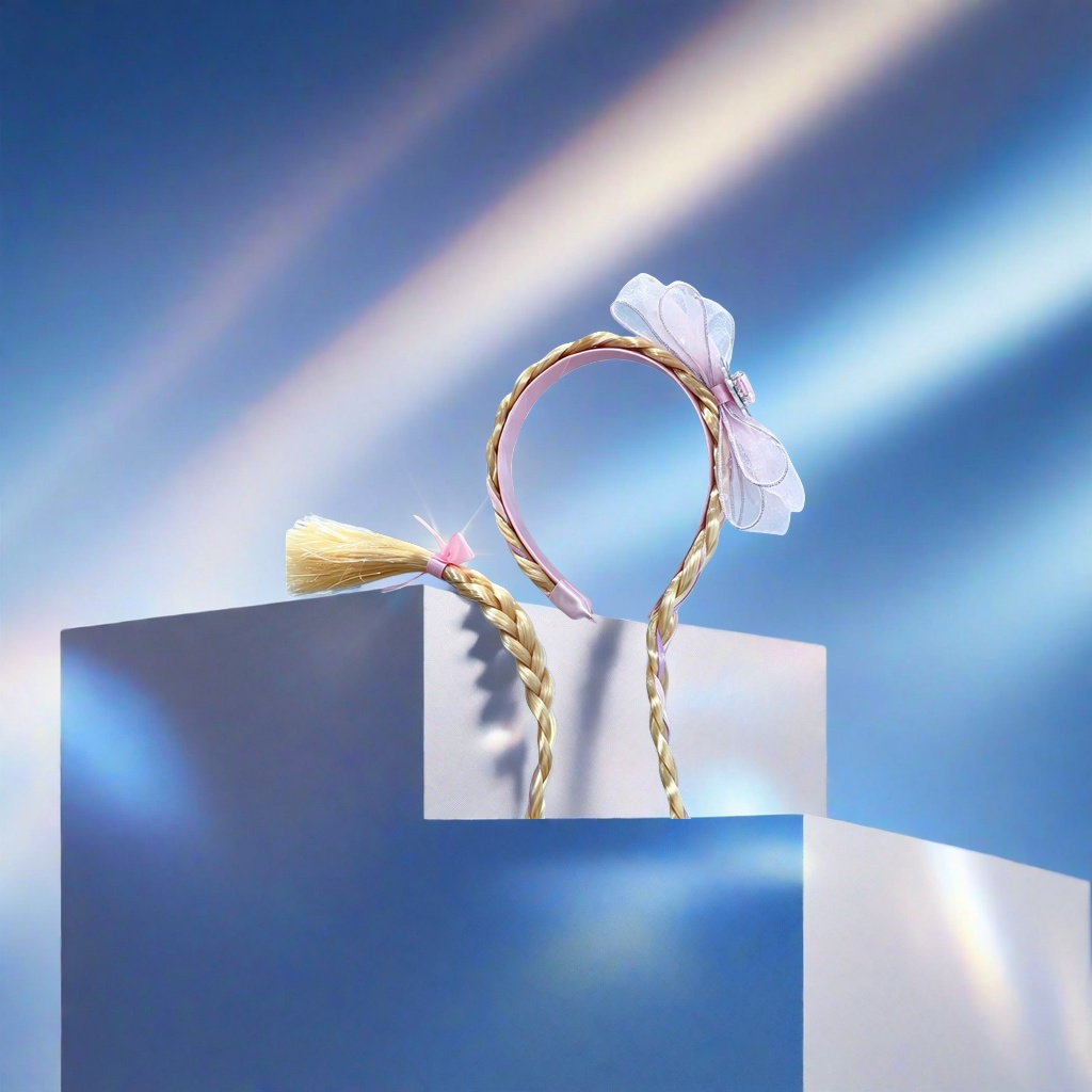 Dreamy ice and snow castle background with golden braided hair bands, children's party photo props Application Scenario