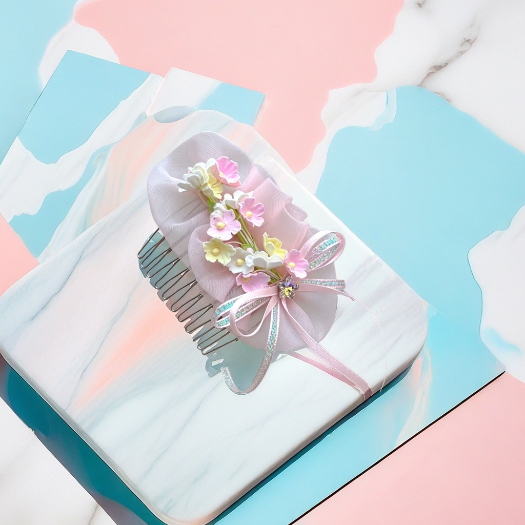 Pink flower-decorated hair comb, a sweet style lady's headwear comb, for daily wear Pink flower-decorated hair comb, a sweet style lady's headwear comb, for daily wear