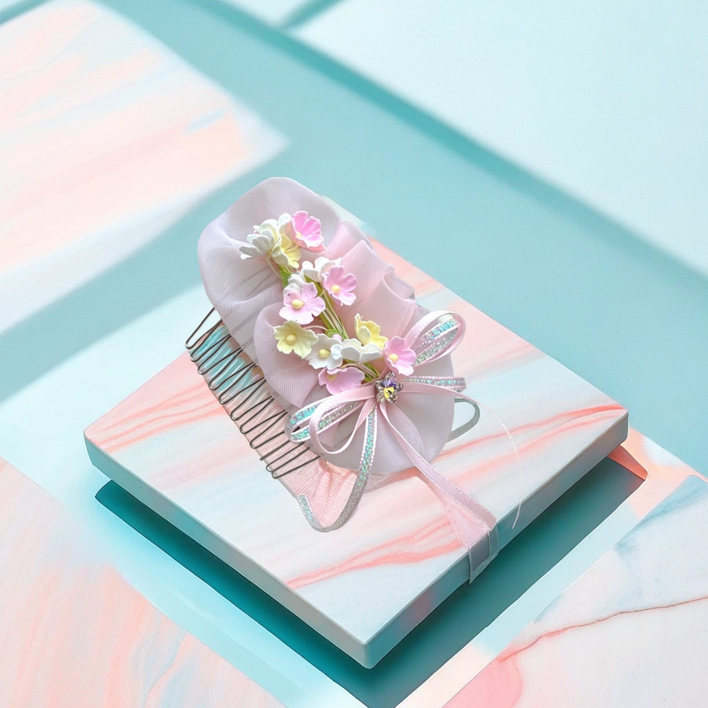 Pink flower-decorated hair comb, a sweet style lady's headwear comb, for daily wear Application Scenario