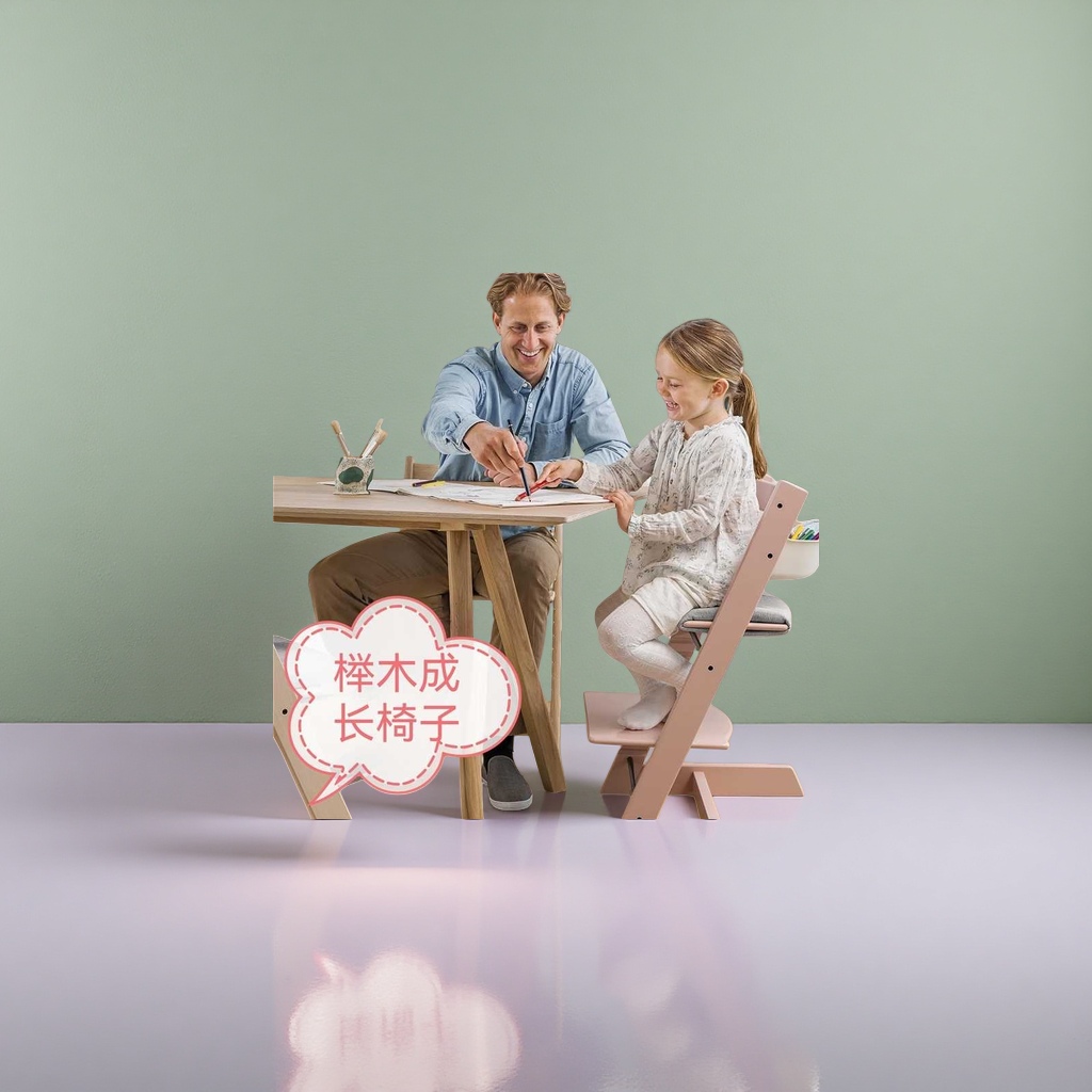 榉木成长椅子+儿童学习椅产品图