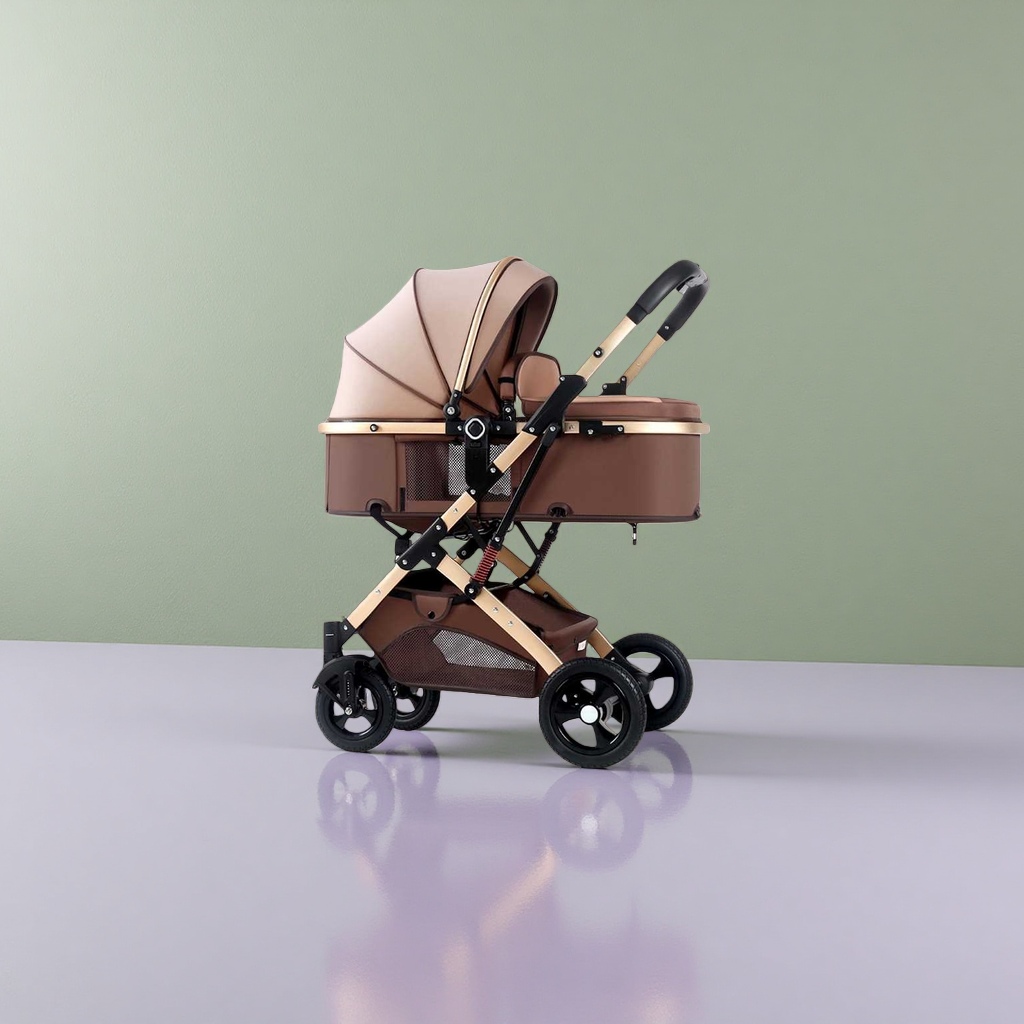 Baby stroller with aluminum alloy frame, one-click folding, portable high-view stroller for newborn travel