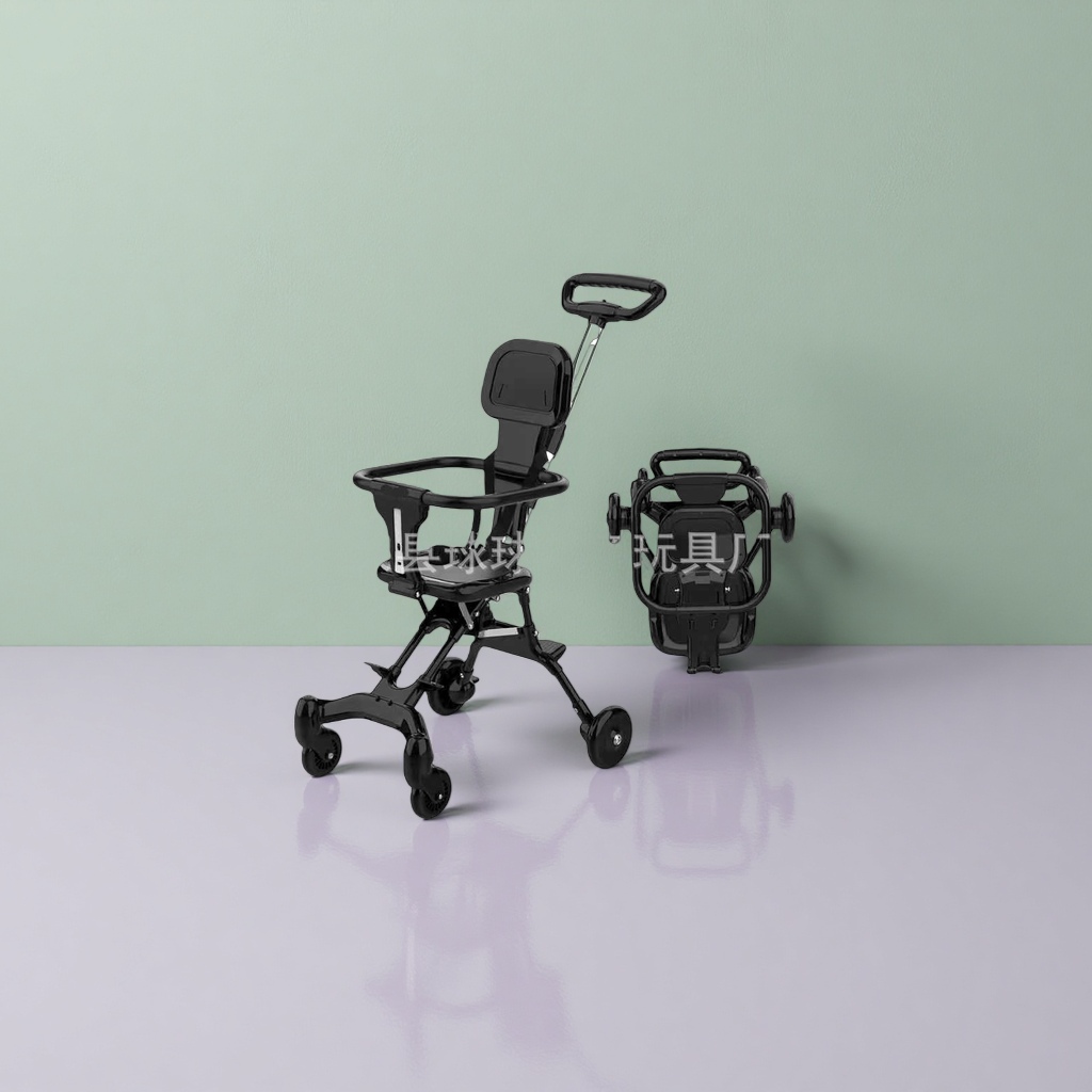 The black baby stroller is lightweight and foldable, suitable for both sitting and lying down, and ideal for newborns details Picture