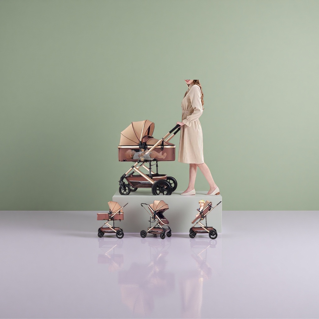 Baby stroller with 360-degree rotating swivel wheels, high view shock absorption, suitable for both sitting and lying down, ideal for newborns details Picture