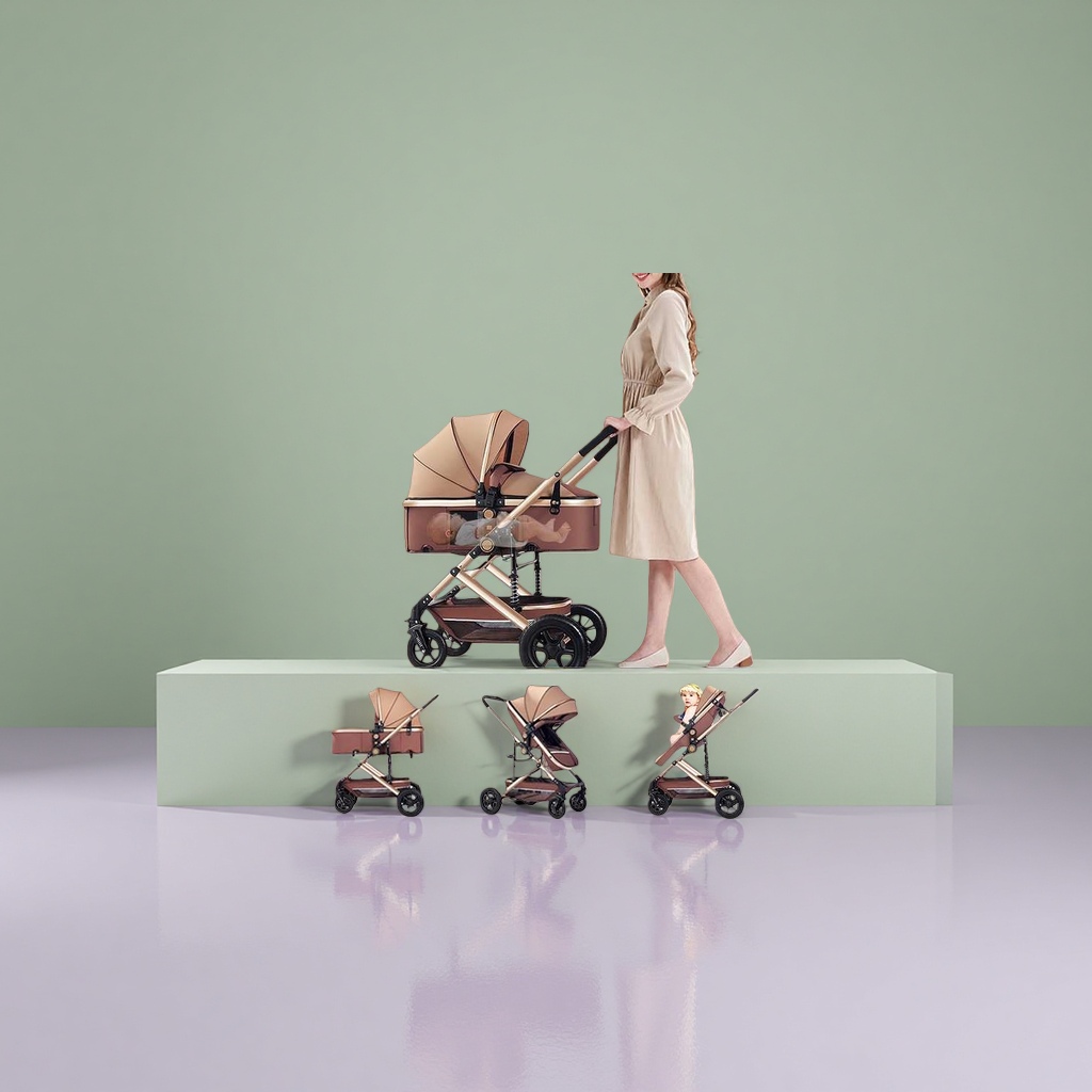 Baby stroller with 360-degree rotating swivel wheels, high view shock absorption, suitable for both sitting and lying down, ideal for newborns Application Scenario