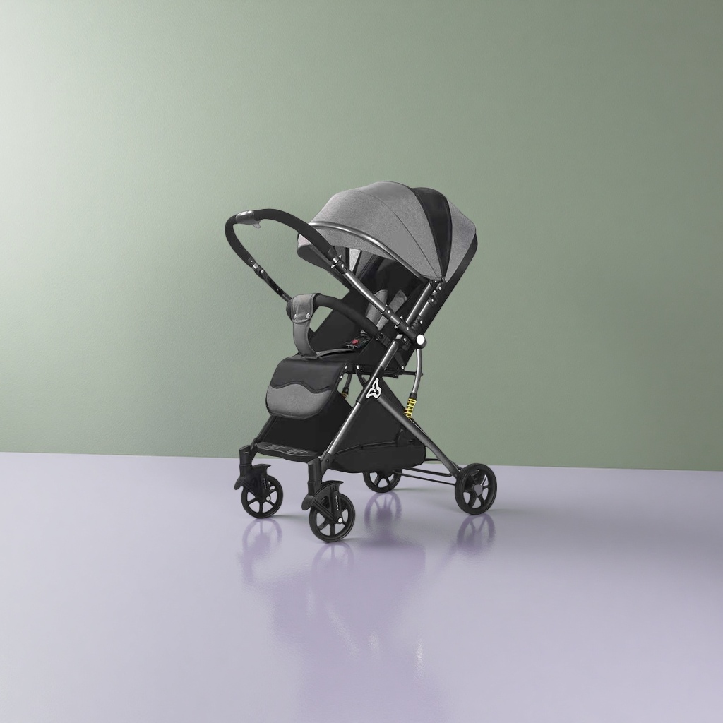 Baby stroller with aluminum alloy frame, one-click folding, high-view shock-absorbing stroller for newborns