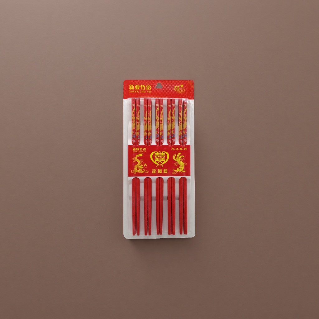 红色龙凤图案筷子套装细节图