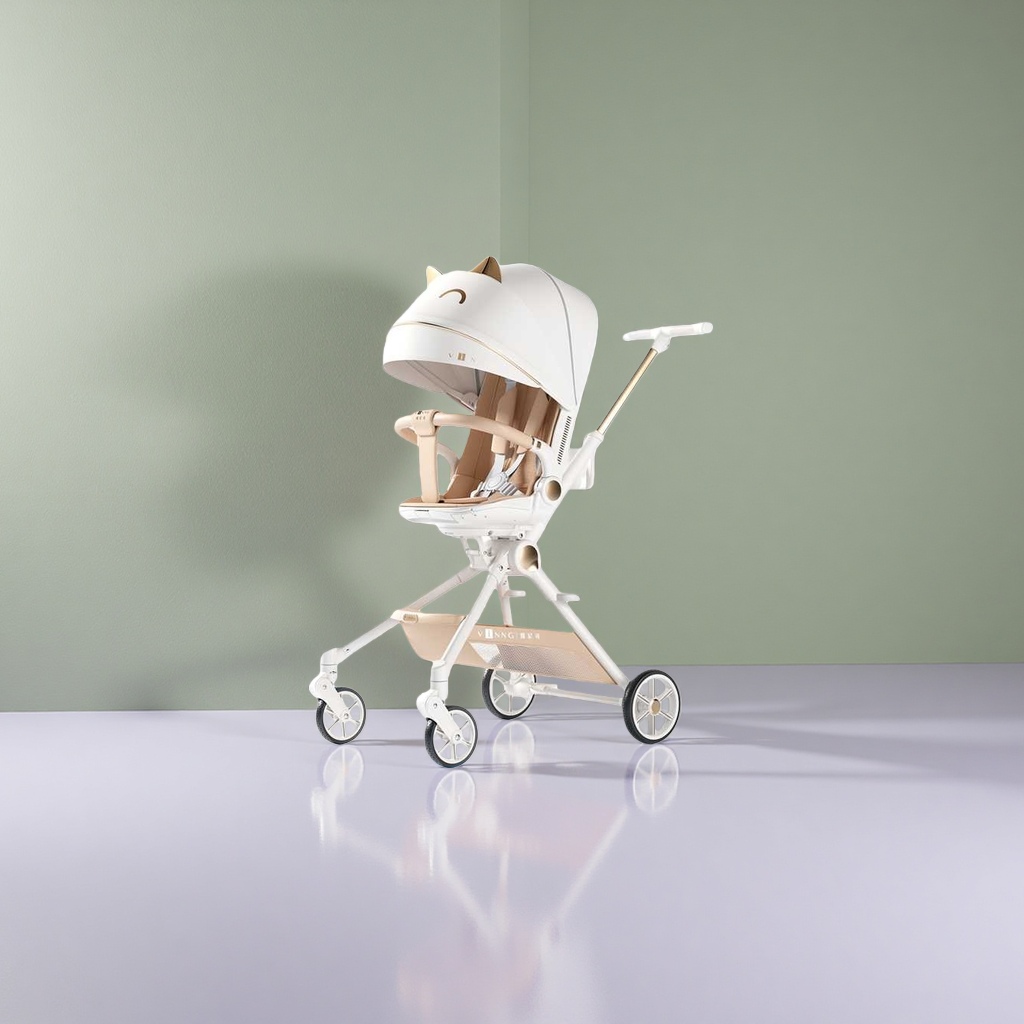 VINNG Q7 White Cat Portable Sitting and Lying Flagship Baby Stroller