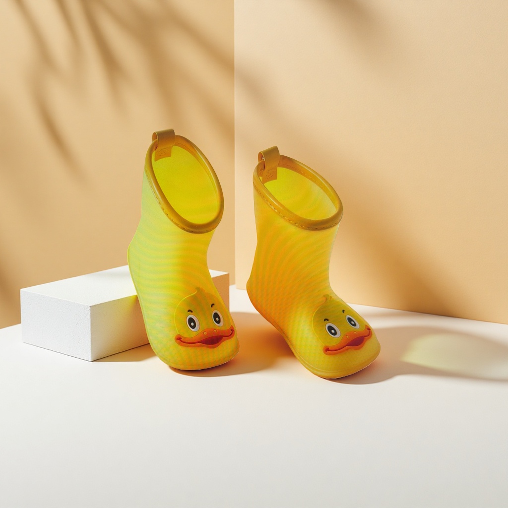 Yellow duckling children's rain boots, girls' waterproof and anti-slip rain shoes, 16cm details Picture