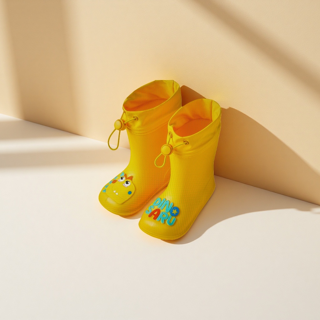 Yellow children's rain boots, waterproof, anti-slip, thickened and warm outdoor shoes for spring, autumn and rainy days details Picture