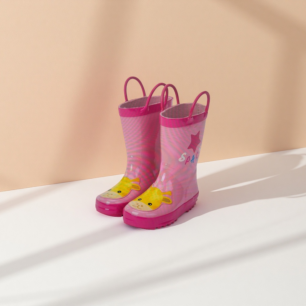 Pink children's rain boots, waterproof, anti-slip, thickened and warm outdoor shoes for rainy days