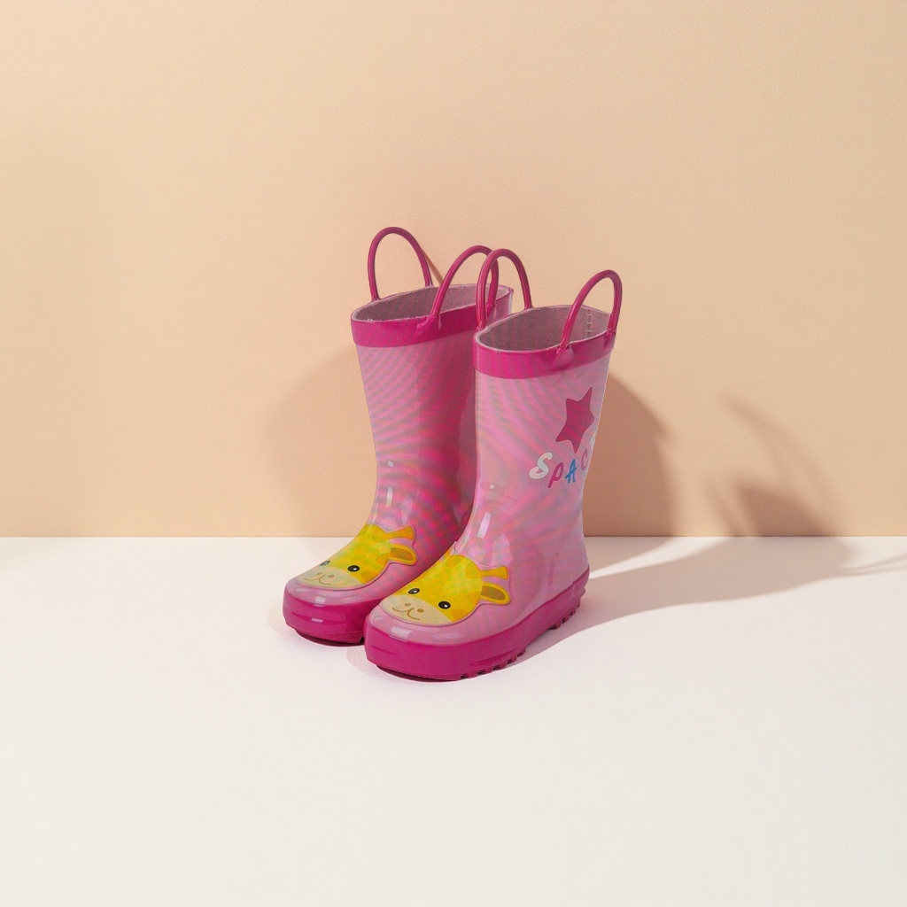 Pink children's rain boots, waterproof, anti-slip, thickened and warm outdoor shoes for rainy days details Picture