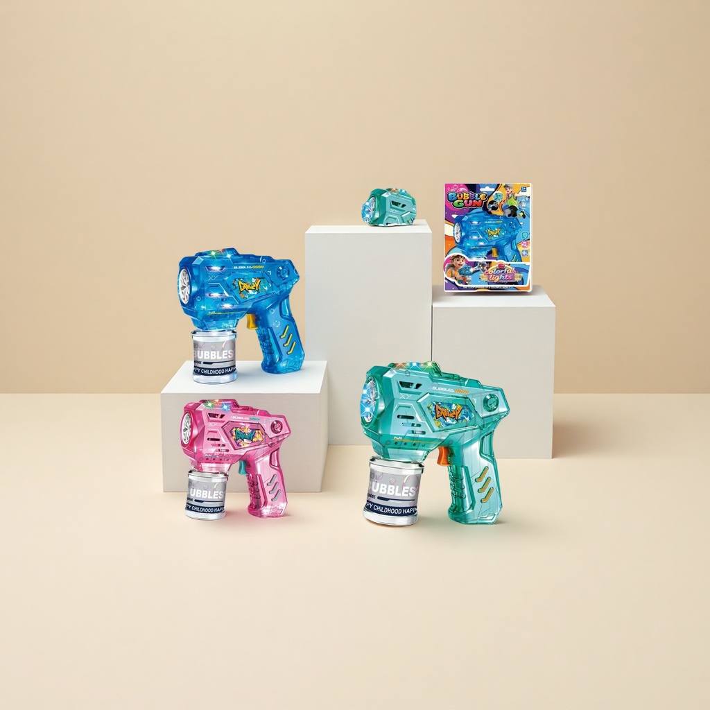 The mixed blue, pink and green versions of the seven-color bubble gun with circulating seven-color light bubble effect, 13cm x 6cm details Picture