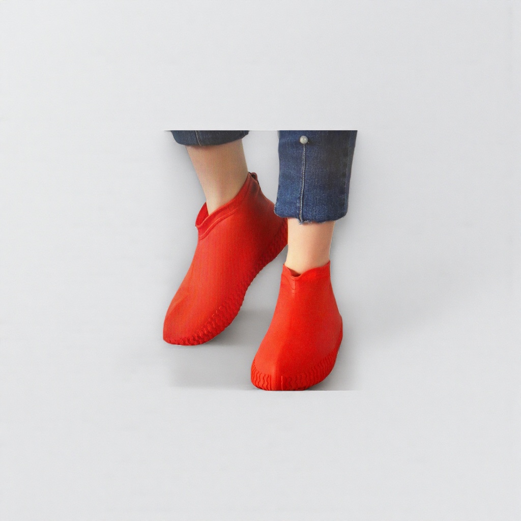 Red waterproof shoe covers, one-time thickened anti-slip, portable and specially designed for outdoor rainy days