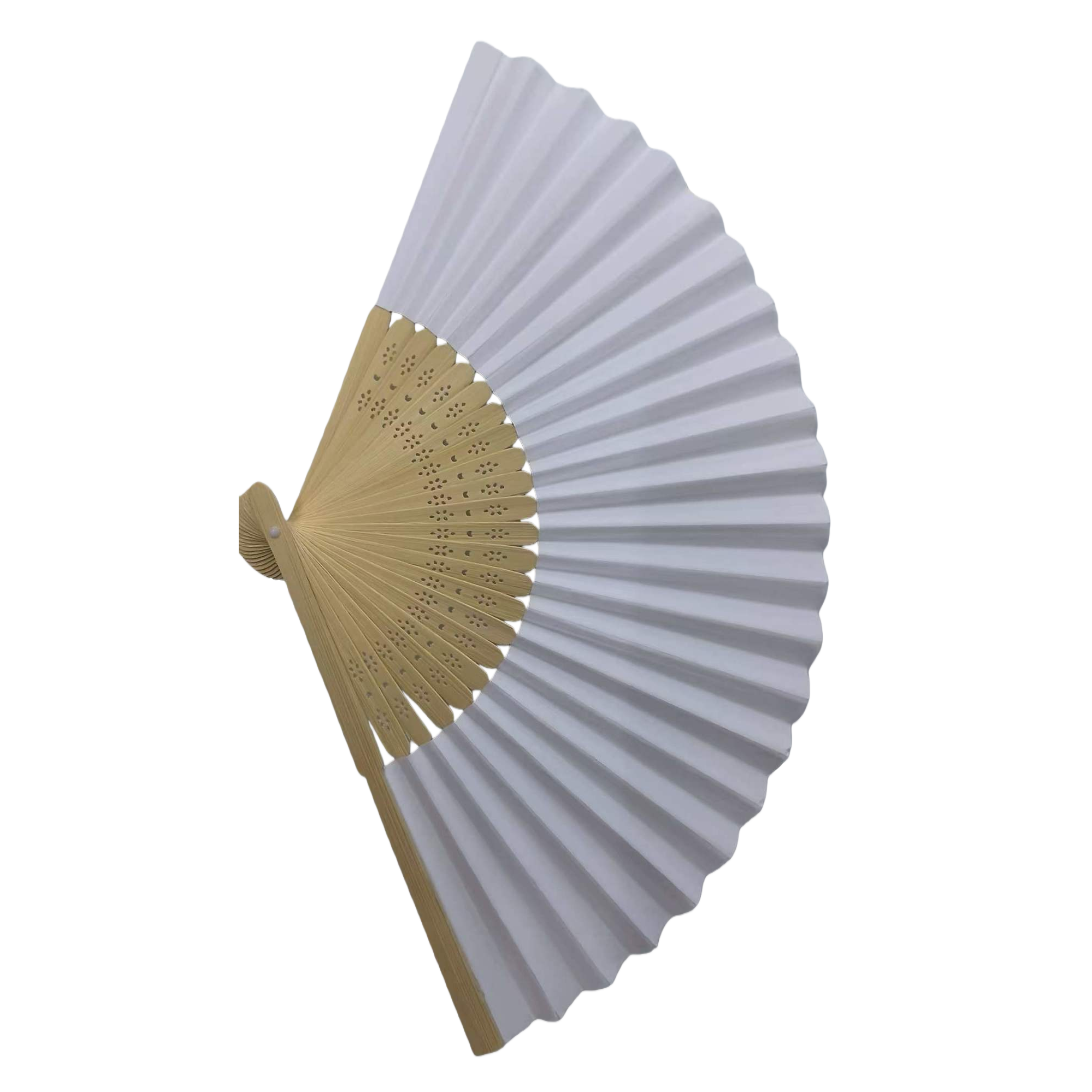 White paper surface bamboo rib handcrafted folding fan, solid color simple traditional Chinese cooling fan Item Picture