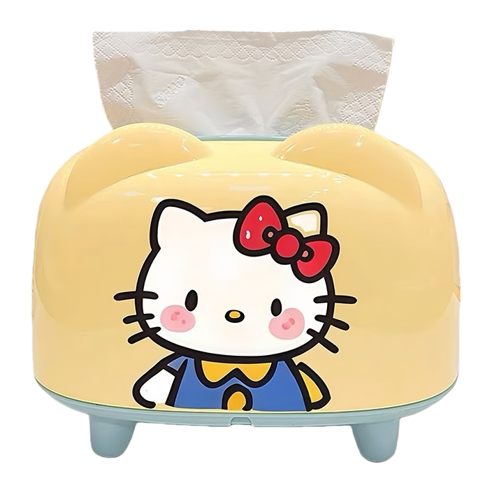 黄色蓝衣kitty款纸巾盒白底实物图