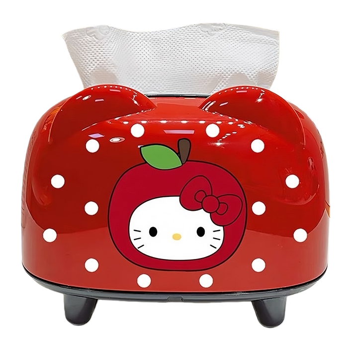 红色苹果kitty款纸巾盒白底实物图