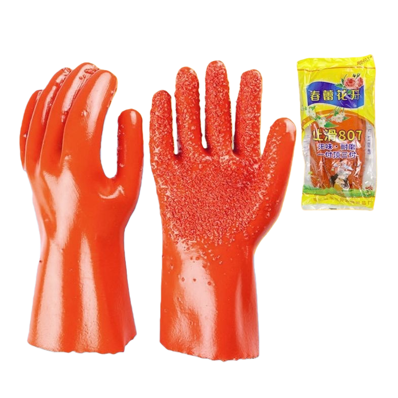 Rojo totalmente sumergido plástico resistente al aceite antideslizante guantes antideslizantes resistentes al desgaste guantes de protección laboral resistentes al aceite Item Picture