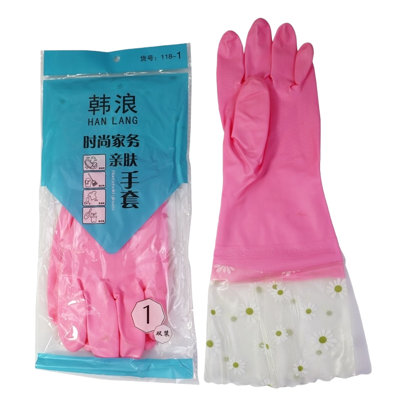 Pink household gloves, thickened anti-slip and wear-resistant women's cleaning and labor protection gloves Item Picture