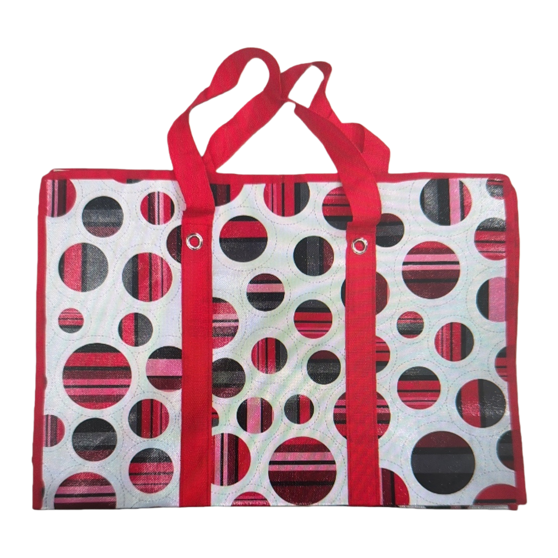 Red striped polka dot pattern handbag is a fashionable, versatile and eco-friendly shopping bag Item Picture