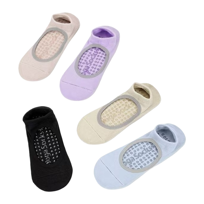 Five pairs of yoga invisible socks, multi-color mixed and matched, anti-slip, sweat-absorbing, breathable, pure cotton Item Picture