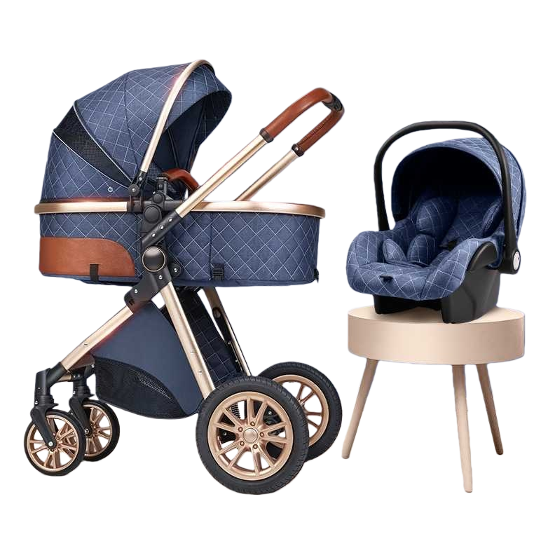 The baby stroller is made of aluminum alloy frame and can be retracted with one button. It features high shock absorption for newborns and allows them to lie down and sleep Item Picture