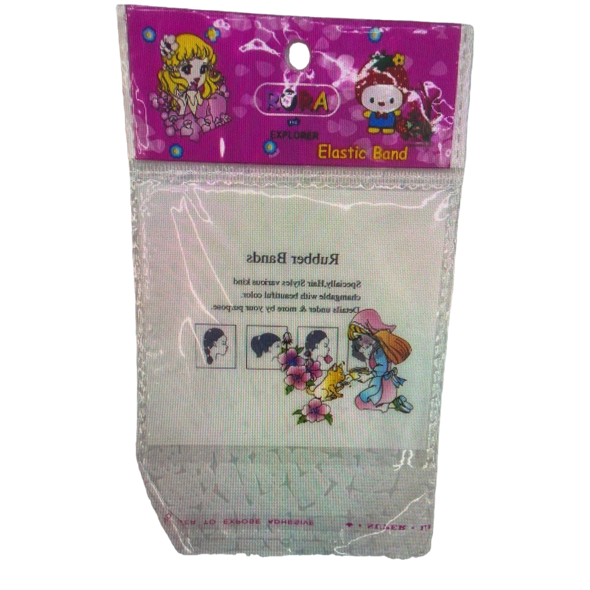 卡通图案+弹性发圈包装袋白底实物图
