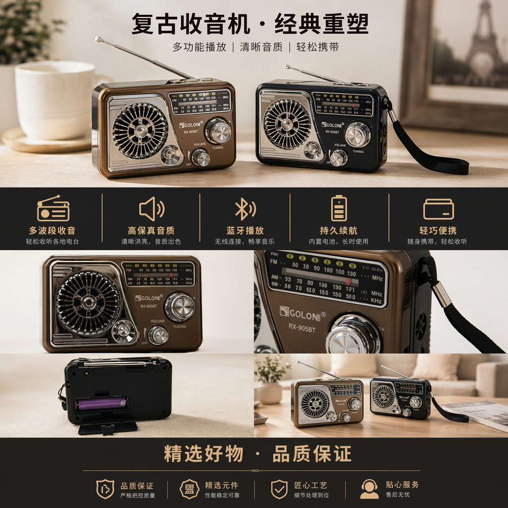 RX-905BT蓝牙收音机 数字调频AMFM双波段便携式收音设备详情1