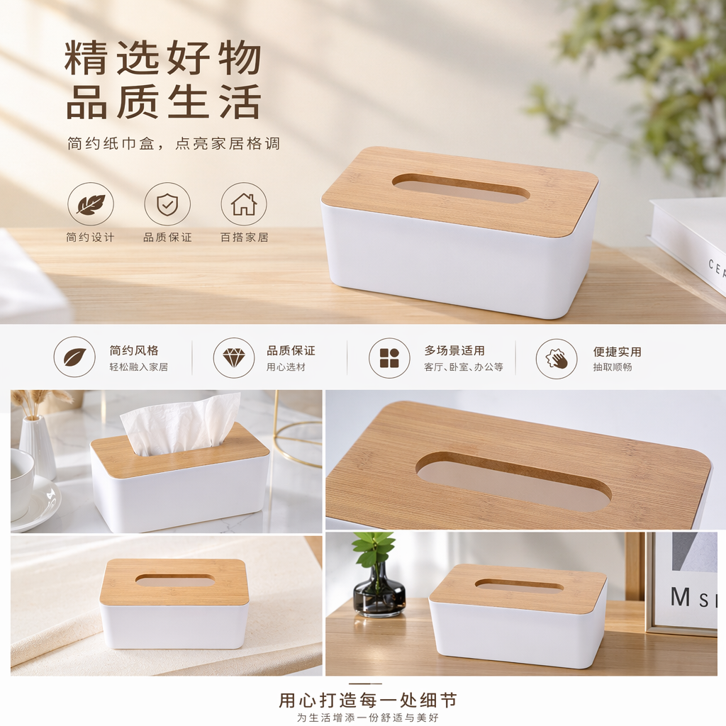 简约北欧风纸巾盒 家用客厅厨房桌面抽纸盒收纳盒详情1