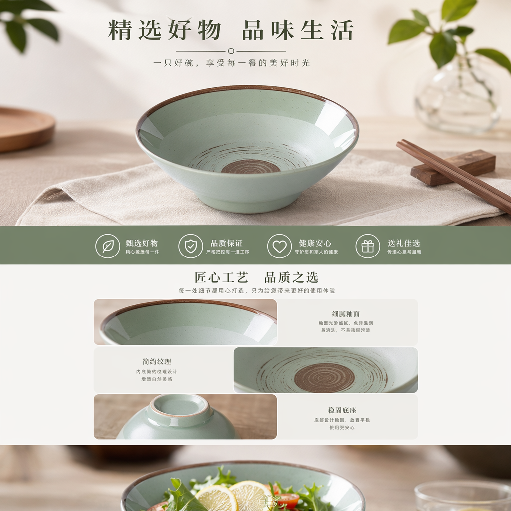 陶瓷碗 家用加厚釉面防烫汤碗饭碗套装详情1