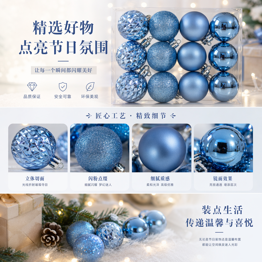 蓝色圣诞装饰球 圣诞树挂饰  圣诞用品详情1