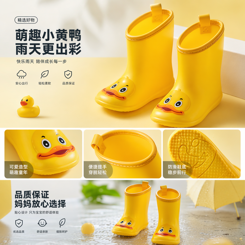 黄色小鸭儿童雨靴女童防水防滑雨鞋16cm详情1