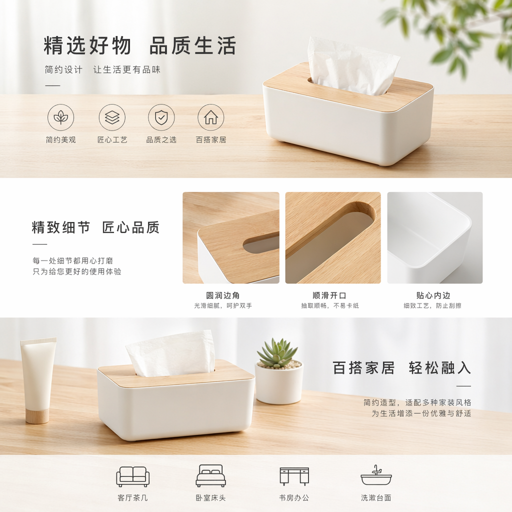 加厚PP材质桌面纸巾盒 客厅卧室厨房抽纸收纳盒详情1