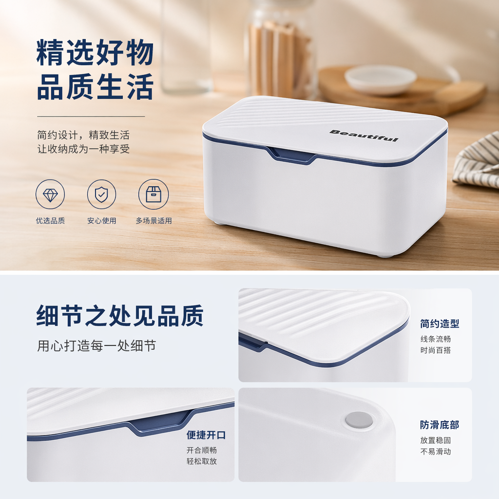 白色塑料收纳盒家用整理箱简约大容量储物盒详情1
