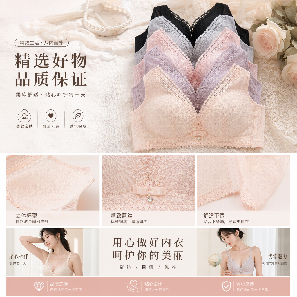 内衣文胸 舒适无钢圈聚拢调整型女士基础款详情1