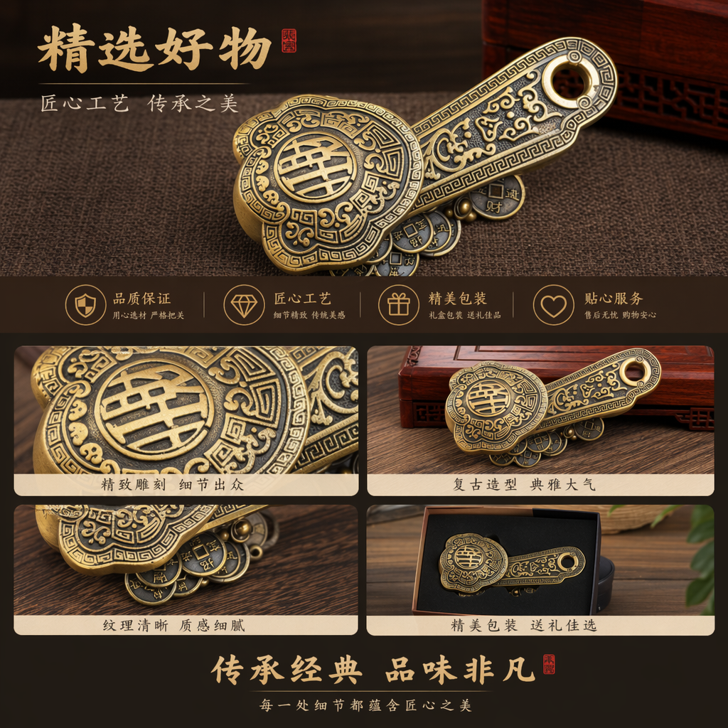 铜如意摆件事事如意吉祥如意中式客厅乔迁新居开业前台招财摆件详情1
