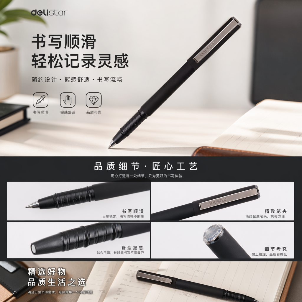 黑色圆珠笔 0.5mm顺滑速干办公学习用签字笔详情1