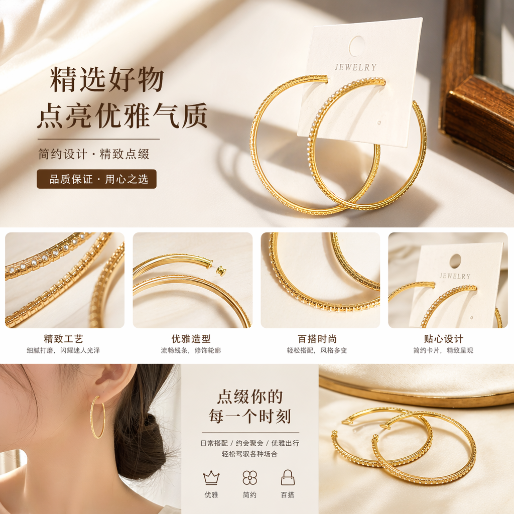 金色耳环女简约时尚耳饰耳环1对详情1