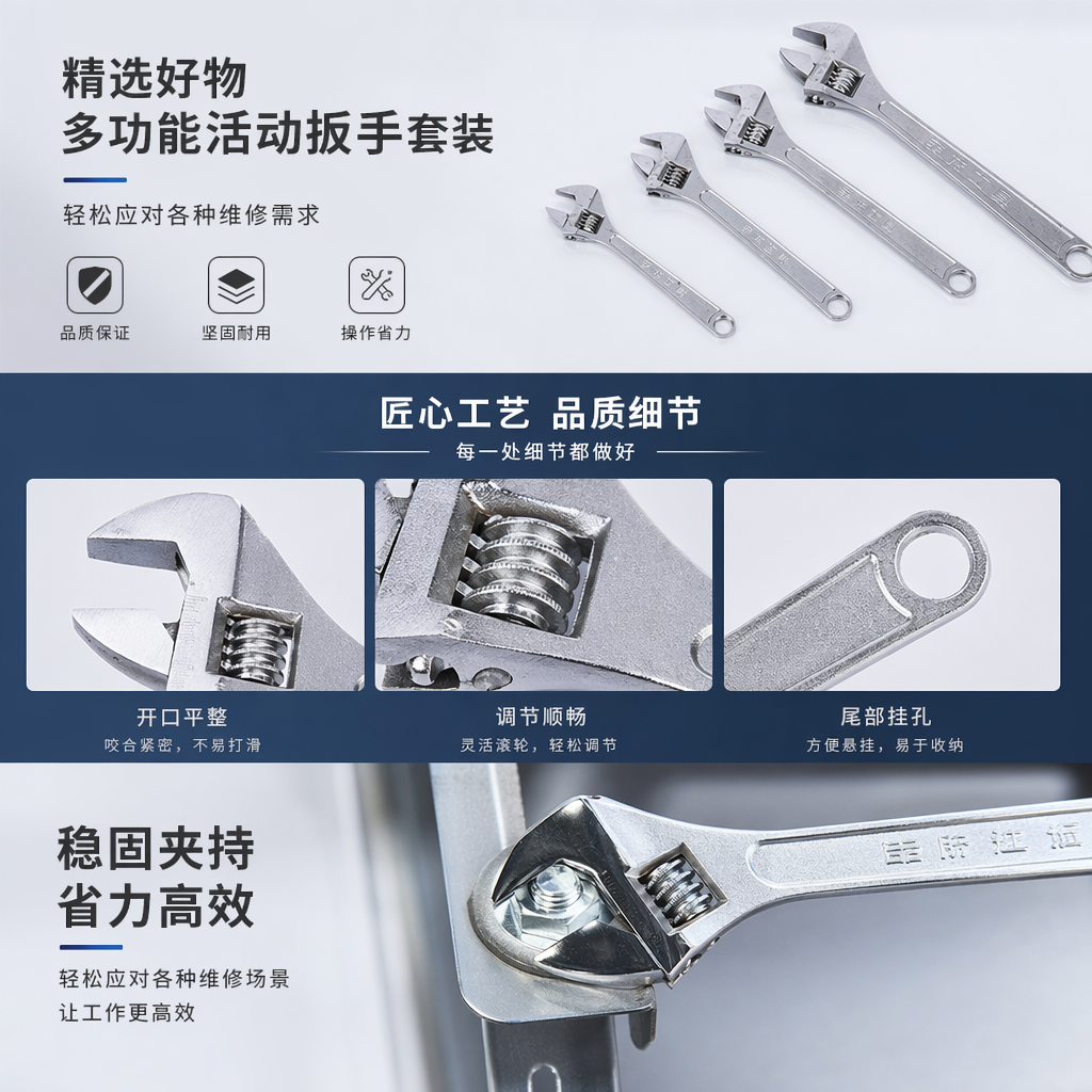 工具扳手 多功能可调开口梅花两用扳手 150mm详情1