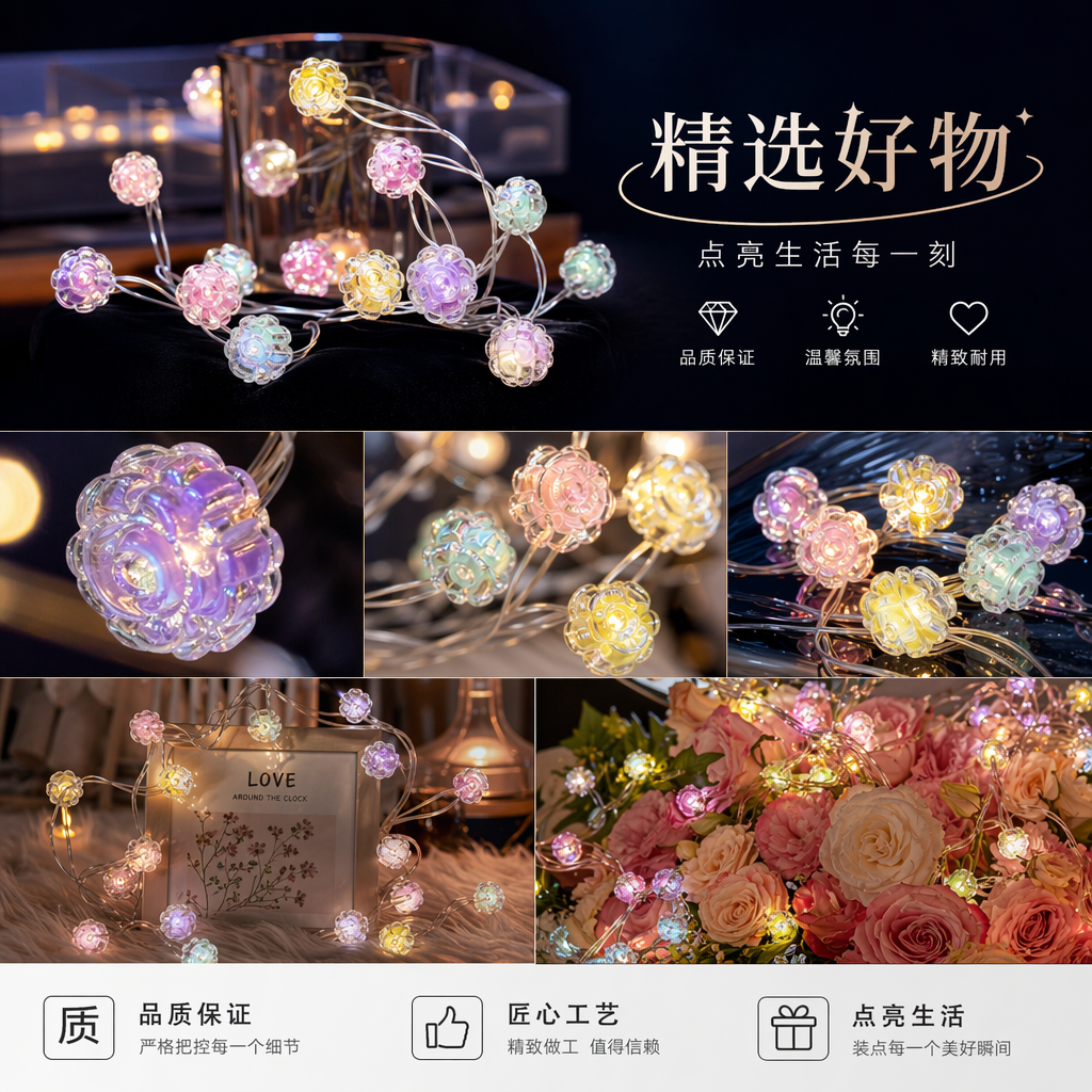 彩色玻璃花灯串 灯串 装饰小彩灯 室内外节日氛围挂饰详情1