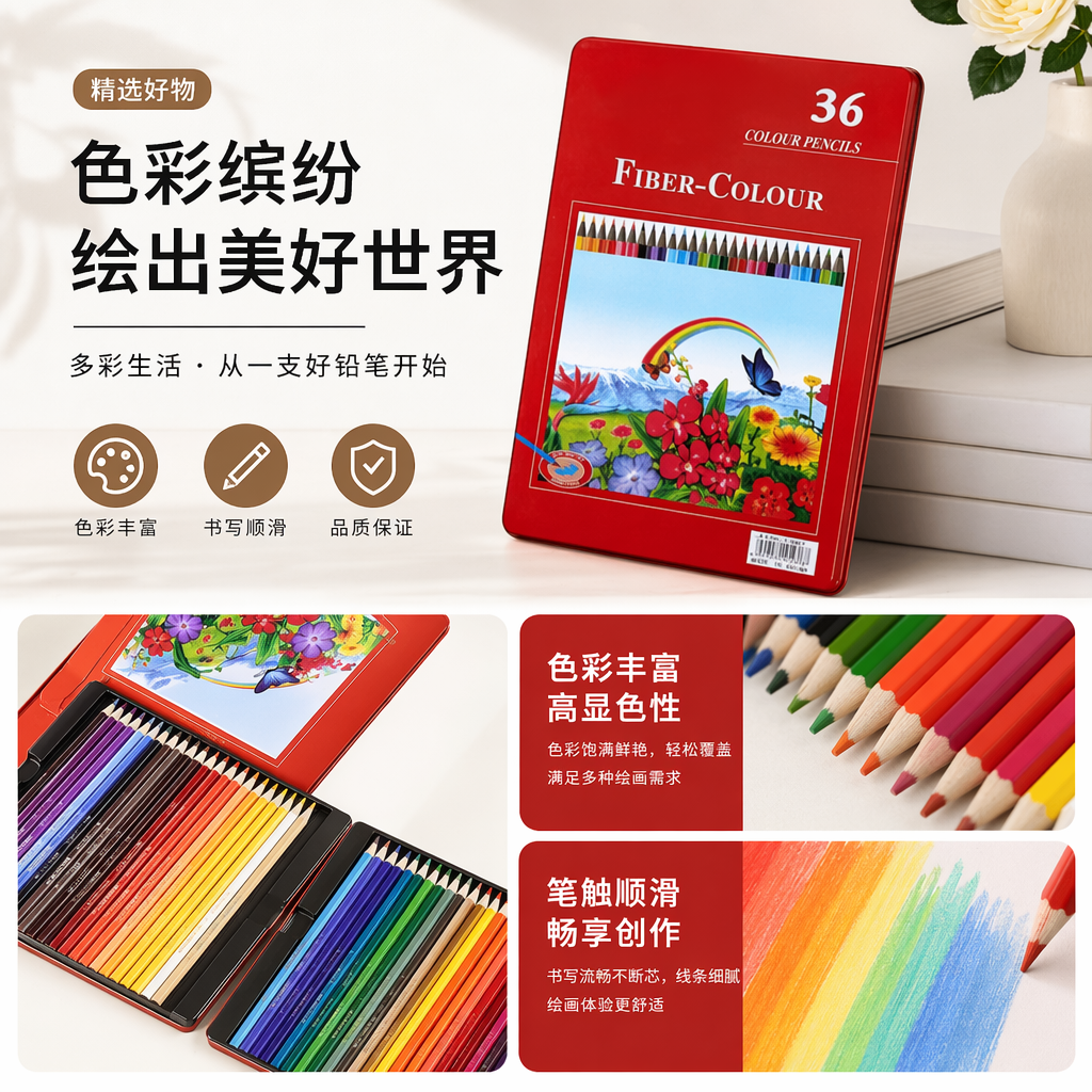 彩色铅笔盒36色彩铅盒学生文具简约便携收纳盒详情1