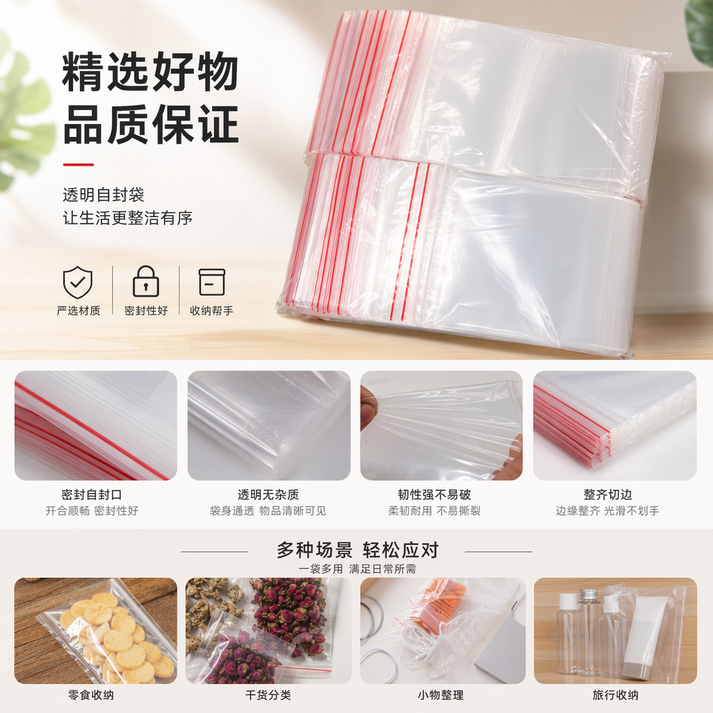 透明塑料袋 食品级加厚密封保鲜袋 卫生收纳防潮通用款详情1