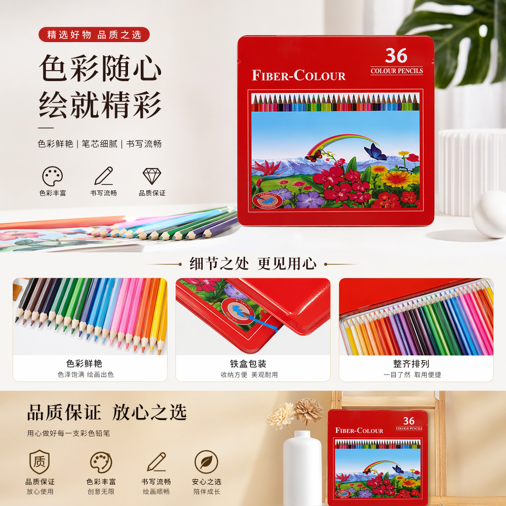 得力36色彩色铅笔套装 儿童绘画彩铅笔 蜡质顺滑易上色详情1